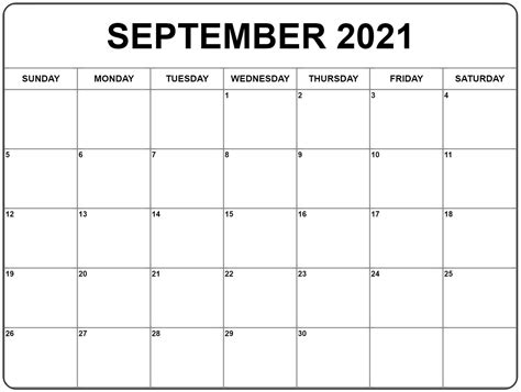 Printable September 2021 Calendar Page